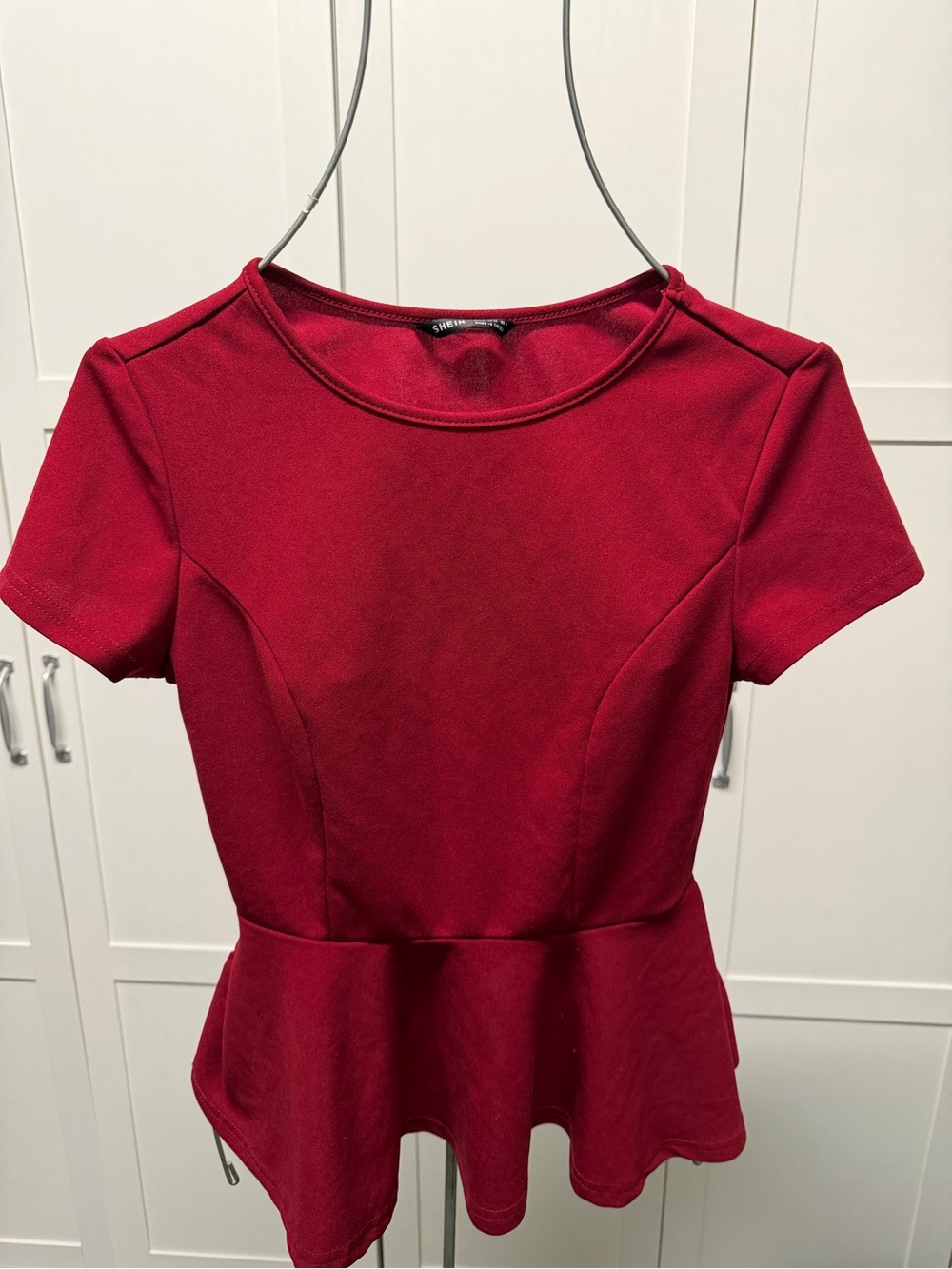 SHEIN Red Short Sleeve Peplum Top